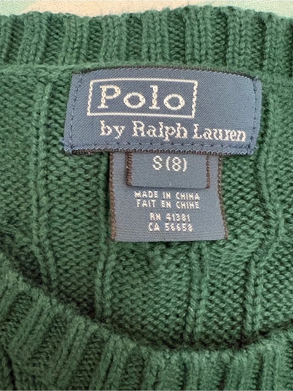 Ralph Lauren Dark Green Cable-Knit Crewneck Sweater
